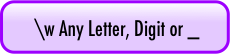 \w Any Letter, Digit or _